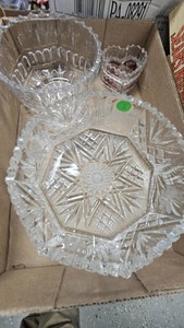 Polish Cut Crystal Serving Bowl, Hoffbauer Byrds Trinket Dishes, Crystal Bowl