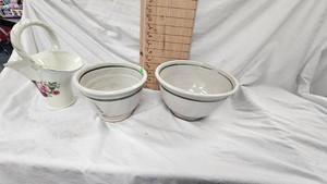 Set of Pottery Bowls and Basket Vase