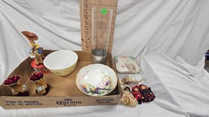 PYREX Bowl, MuranoVenetian Style Mini bud Vases, Woody Toy, Etc