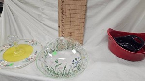 Handpainted Sandwich Tray and Cake Platter and Cover, Rachel Ray Dishes