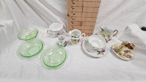 Uranium Glass Berry Bowls(3), Porcelain CupsSaucers