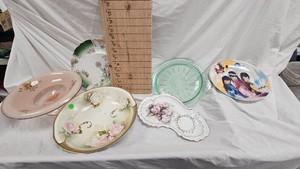 Uranium Glass Cake Platter, Porcelain Serving Bowl, Plates