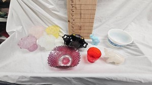 Fenton Plum Hobnail Glass Bowl, Pyrex Bowl, Elephants, ETC
