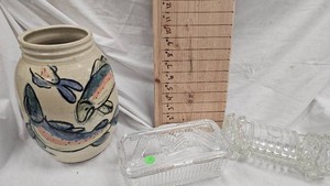 Ceramic Vase in Tsubaya-Ware Style, Federal Glass Refrigerator Dish