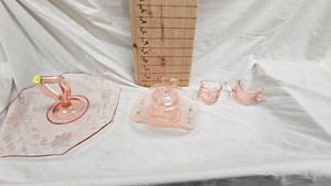 Lot of Pink Depression including  Sandwich Tray, SugarCreamer