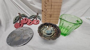 Uranium Glass Pitcher and Plated ServingWare