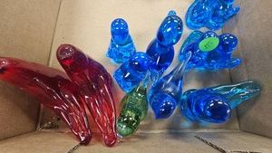 Blue Bird of  Hapiness and Cardinal of Love Art Glass Lot