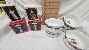 Mikassa Bells of Holly Bowlsand Barbie Christmas Ornaments from Hallmark