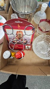 Indiana Glass Stained Ruby Dish, Hobnail Milkglass, SP Shakers