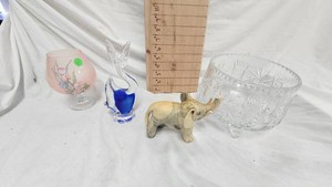 Fish Art Glass, Crystal Bowl, Floral Imprinted Vase