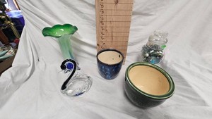 Beautiful Pulled Glass Swan, Two Tone Vase, Jar of Marbles, Planter