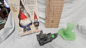 Jade Colored Vase and Saucer, Vintage Forest Gnome, Horse Statue