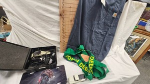 As New 2X Carthart Tshirt, John Deere Suspenders, Turkey Plate and Die Cast