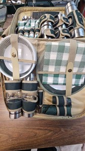 Home Furniture Picnic Set, Dishes, Glasses, Case, Cooler, Etc, like New