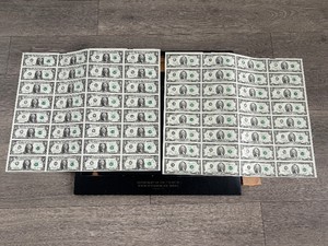 Large Uncut Sheets of 1993 $1 Dollar and 1976 $2 Dollar Notes