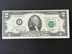 1976 Green Seal $2 Dollar Note Uncirculated St. Peter, MN Postmarked