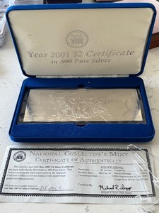 2001 .999 Silver Foil $2 Dollar Certificate