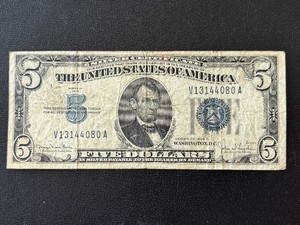 1934 D Blue Seal $5 Dollar Silver Certificate