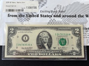 2003 A Green Seal $2 Dollar Federal Reserve Note Uncirculated