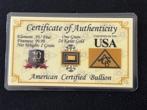 1 Grain .999 Fine Gold Bar