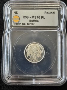 110 Ounce .999 Fine Silver Round Buffalo ICG MS70