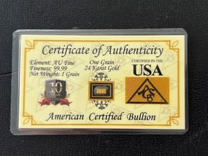 1 Grain .999 Fine Gold Bar