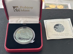 2016 British Virgin Islands $5 Dollar Titanium Great White Shark Coin