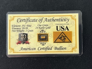1 Grain .999 Fine Gold Bar