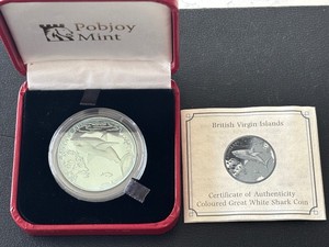 2016 British Virgin Islands $5 Dollar Titanium Great White Shark Coin