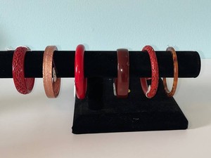 VTG Bangle Bracelet Set - Red, Brown & Tortoiseshell Designs (Lot of 6)
