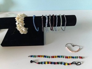 VTG Beaded Costume Jewelry - Shell Bracelet & Assorted Pieces