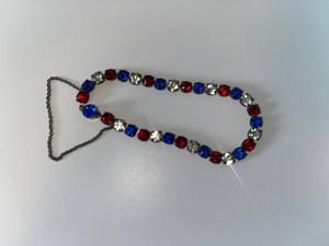 925 VTG Beaded Red, Blue Gemstone Bracelet