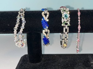 VTG Costume Jewelry Bracelets - Rhinestone, Crystal Bead & Floral Mixed Lot (Lot of 4)