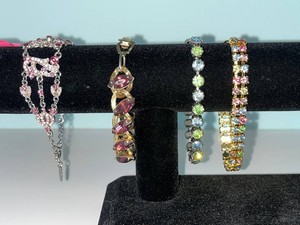 VTG Costume Jewelry Bracelets - Rhinestone & Multicolor Designs (Lot of 4)