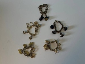 Vintage Charm Bracelets - Mixed Designs (Lot of 5)
