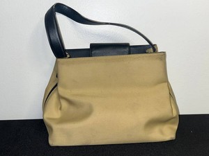 Handbag - Coach Beige Fabric & Black Leather Shoulder Bag