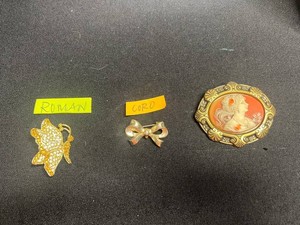 Vintage Costume Jewelry Brooches - Roman, Coro & Cameo (Lot of 3)