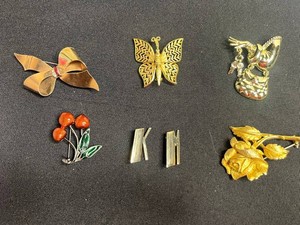 Costume Jewelry Brooch Lot - Taylor & Assorted Floral, Butterfly Pins 6-Piece