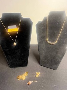 Costume Jewelry - 12K Gold-Filled Necklace (missing stone) & Brooches Mixed Lot