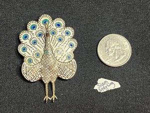 Peacock Brooch - Vintage Siam Sterling Enamel