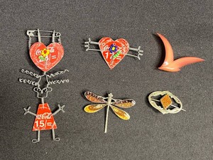 Costume Jewelry Brooch Mixed Lot - Coca Cola, Dragonfly & Abstract Designs