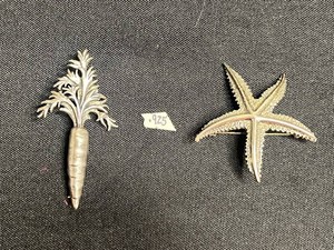 Sterling Silver Brooches - Carrot & Starfish Designs (Lot of 2)