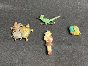 Costume Jewelry Brooches - K&T Turtle, Bird, Butterfly & Girl (Lot of 4)