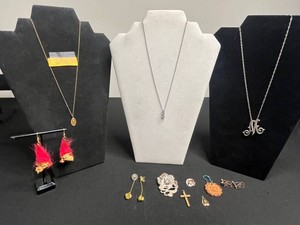 Costume Jewelry Mixed Lot - 12K GF Necklace, Troll Earrings, Brooches & Pendants