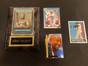 Kirby Puckett Baseball Card Collection - Vintage Display Plaque & 3 Cards