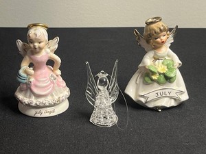 Vintage Angel Figurines - Enesco July & Crystal (Lot of 3)