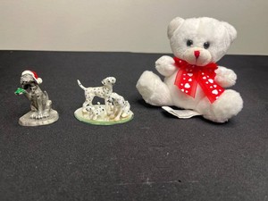 VTG Mini Christmas Collectible Figurines - Burton Bear, Dalmatian Figurine Family & Kraczkowski Pewter Dog