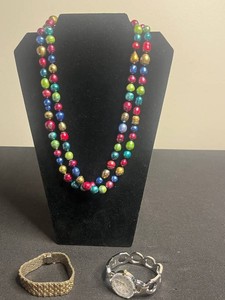 Jewelry Mixed Lot - Multicolor Beaded Necklace, Peck & Peck Watch & Bracelet