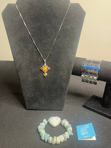 Jewelry Mixed Lot - Sterling Silver Pendant Necklace, Sally C Bracelet & Bead Bracelet
