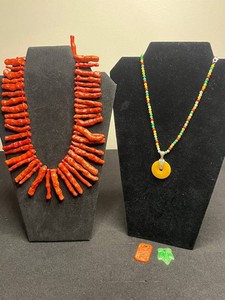 Red Coral Necklace & Multi Color Bead Necklace with 3 Interchangeable Pendants and 925 Latch
